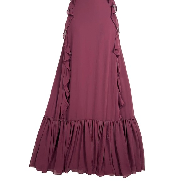 Watters & Watters Wine Red Chiffon Darcie Gown Spaghetti Strap Maxi Layered SZ 8 - Picture 8 of 15